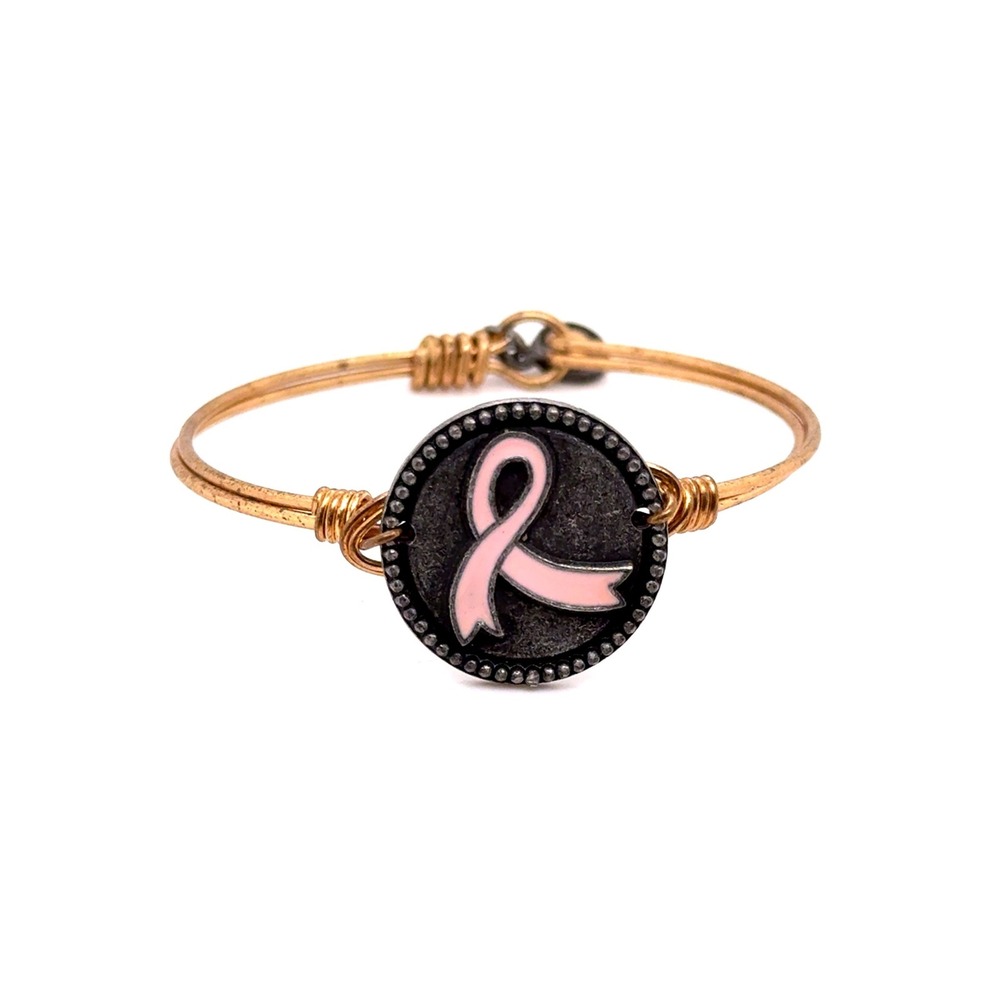 Luca and Dani Pink Ribbon Awareness Bangle Bracelet Gold Tone Handcrafted